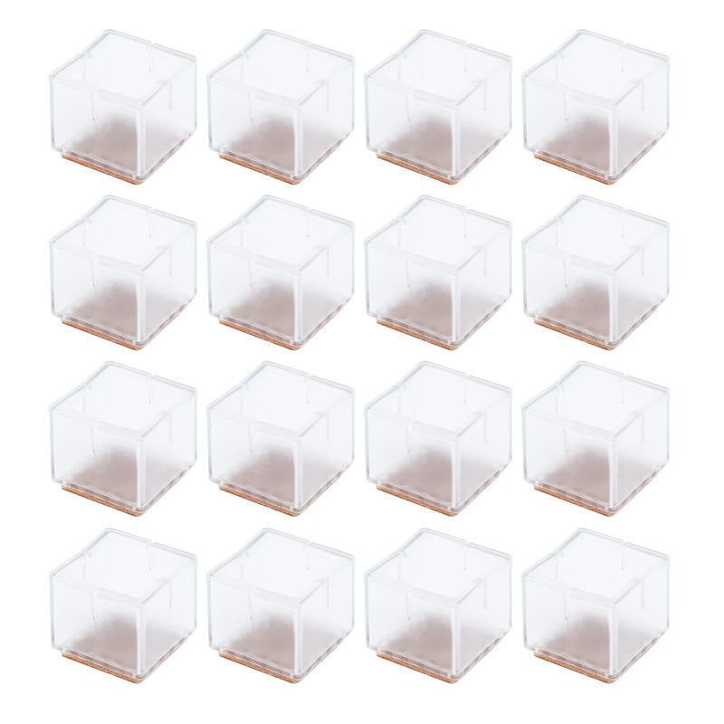 Antrader Rubber Furniture Pads Square Shape Floor Protector Chair Sofa Non-Slip Feet Pad Leg Cap with Felt Pads Fit 1 1/4 Inch- 1 3/8 Inch(3.2-3.5cm), 16pcs,Transparent - Image 1